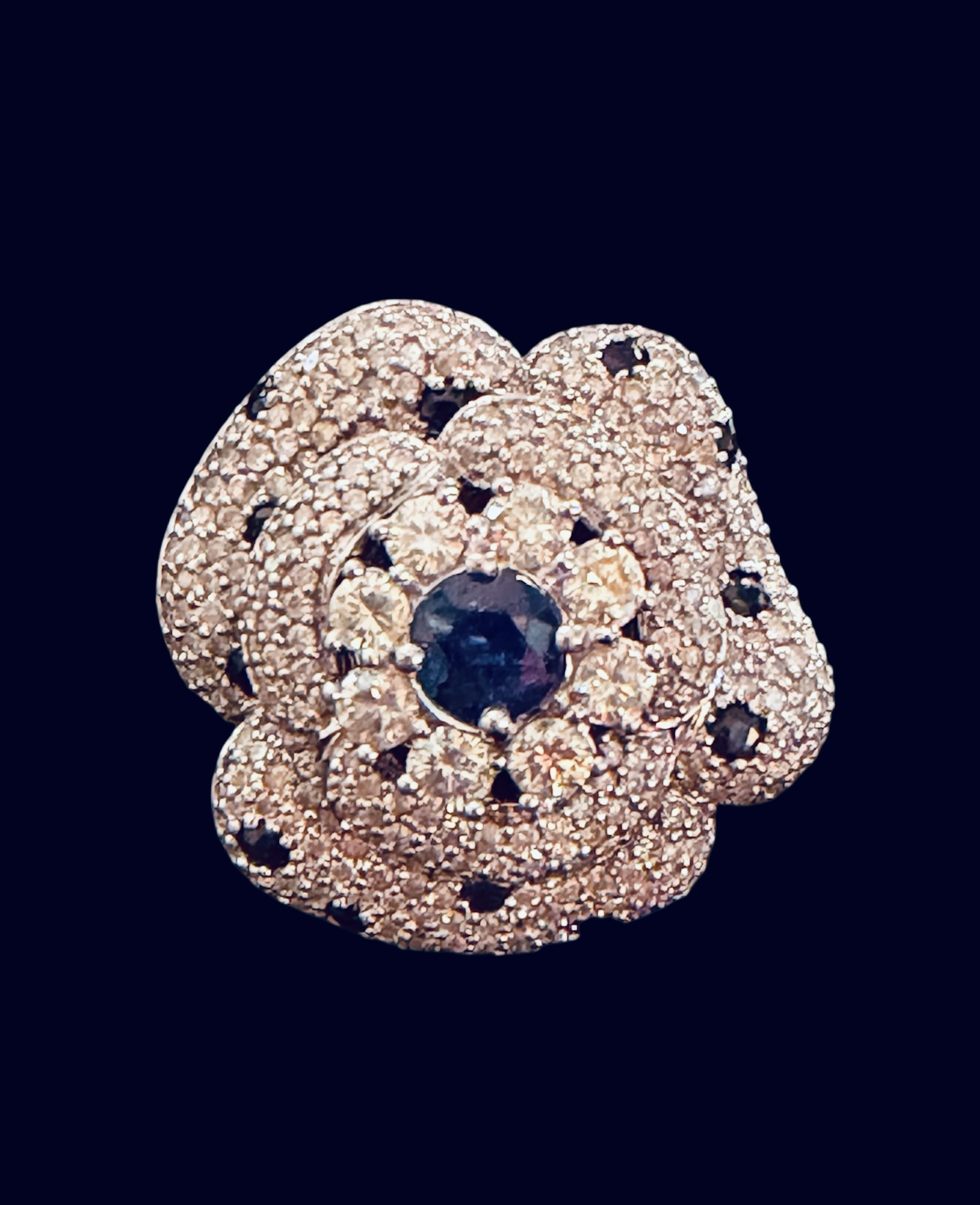 Sapphire Diamond Flower Cocktail Ring