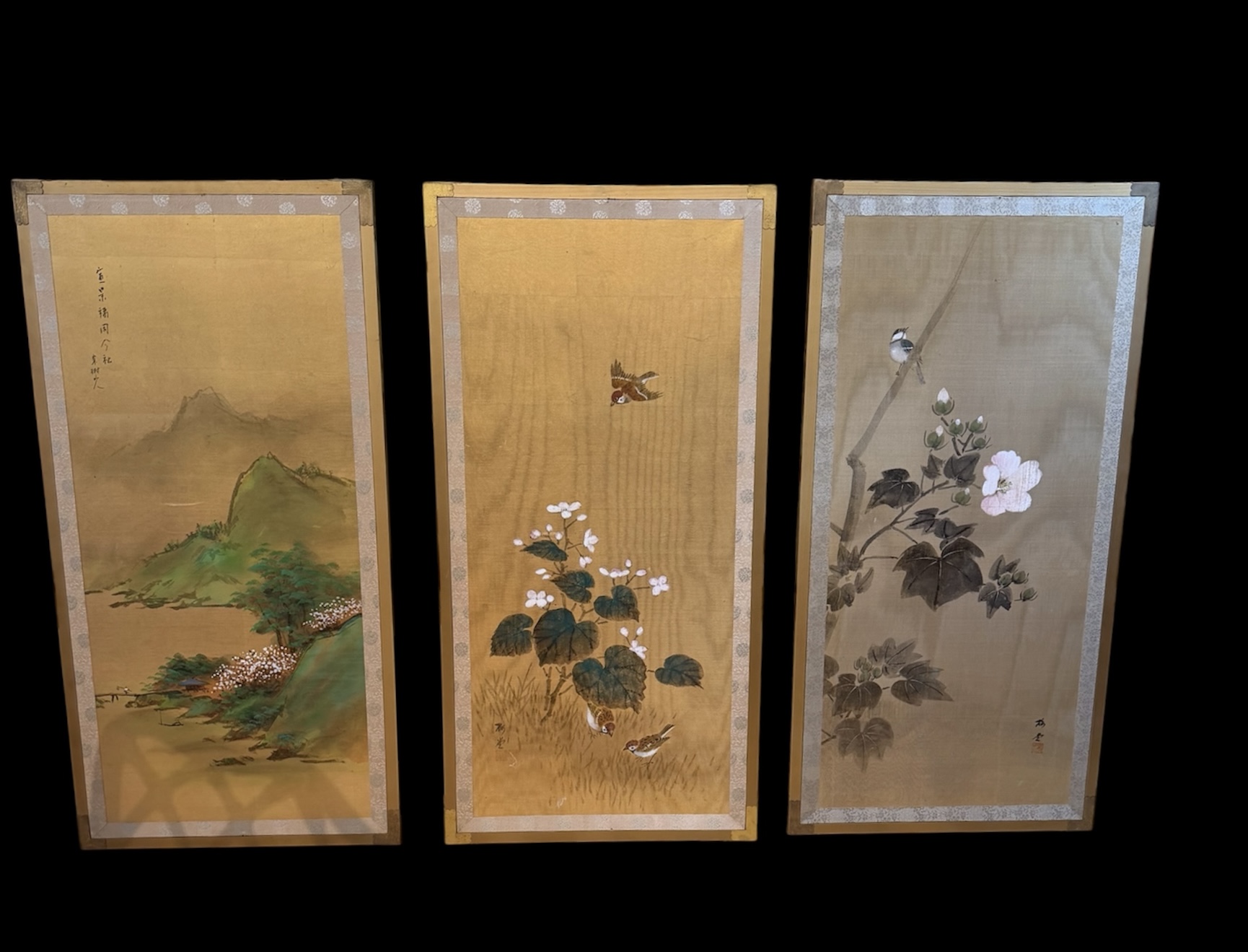 Painted Gold Japanese Silk Panels