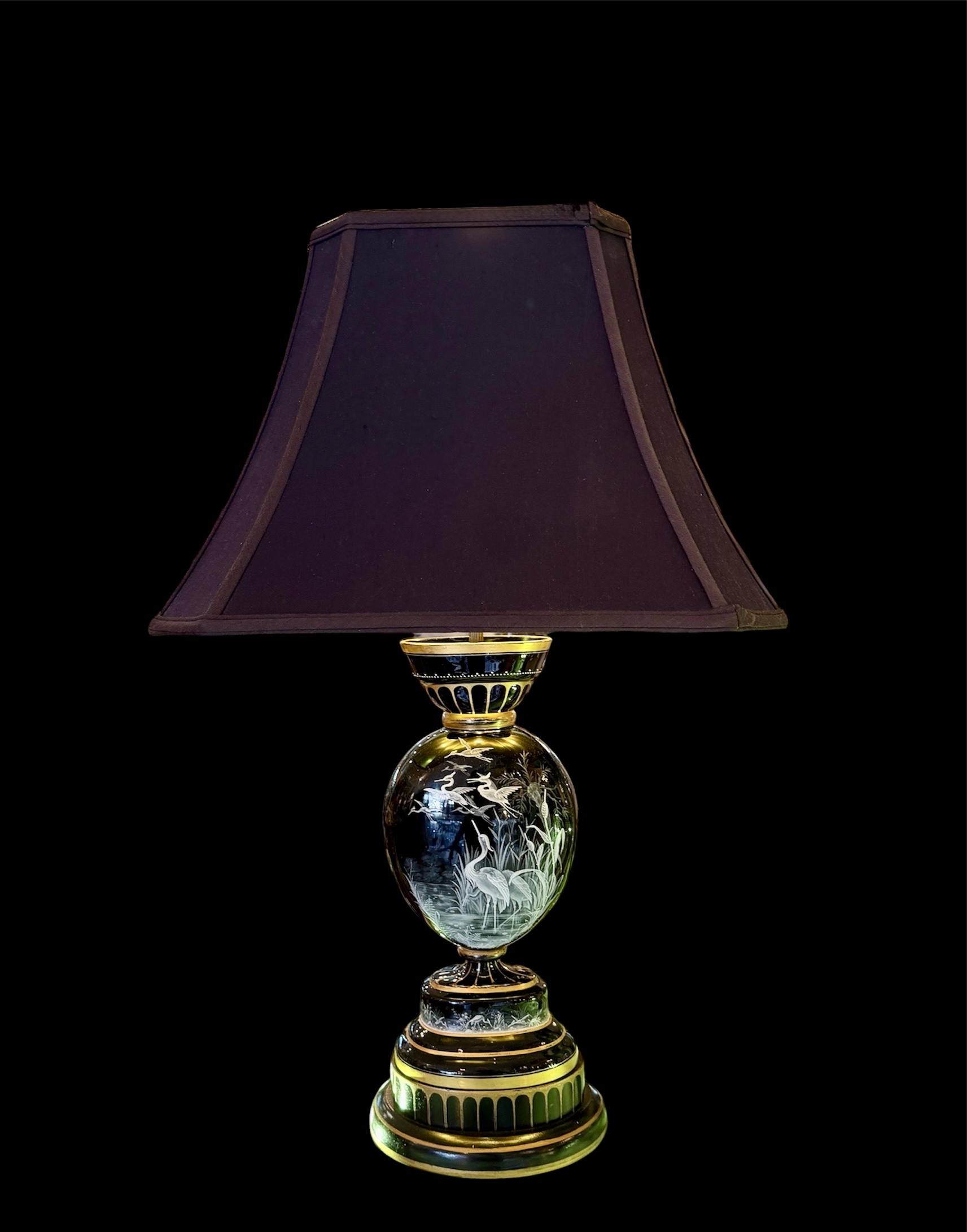 Antique Painted Black Glass Lamp