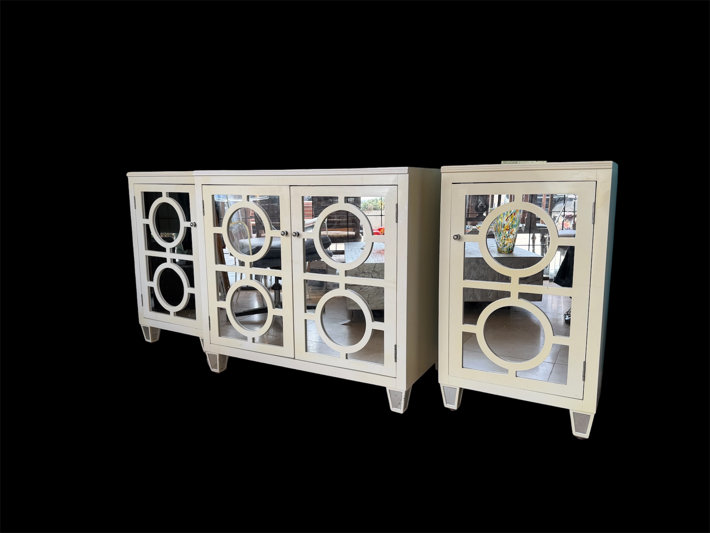 3 Piece White Mirrored Console