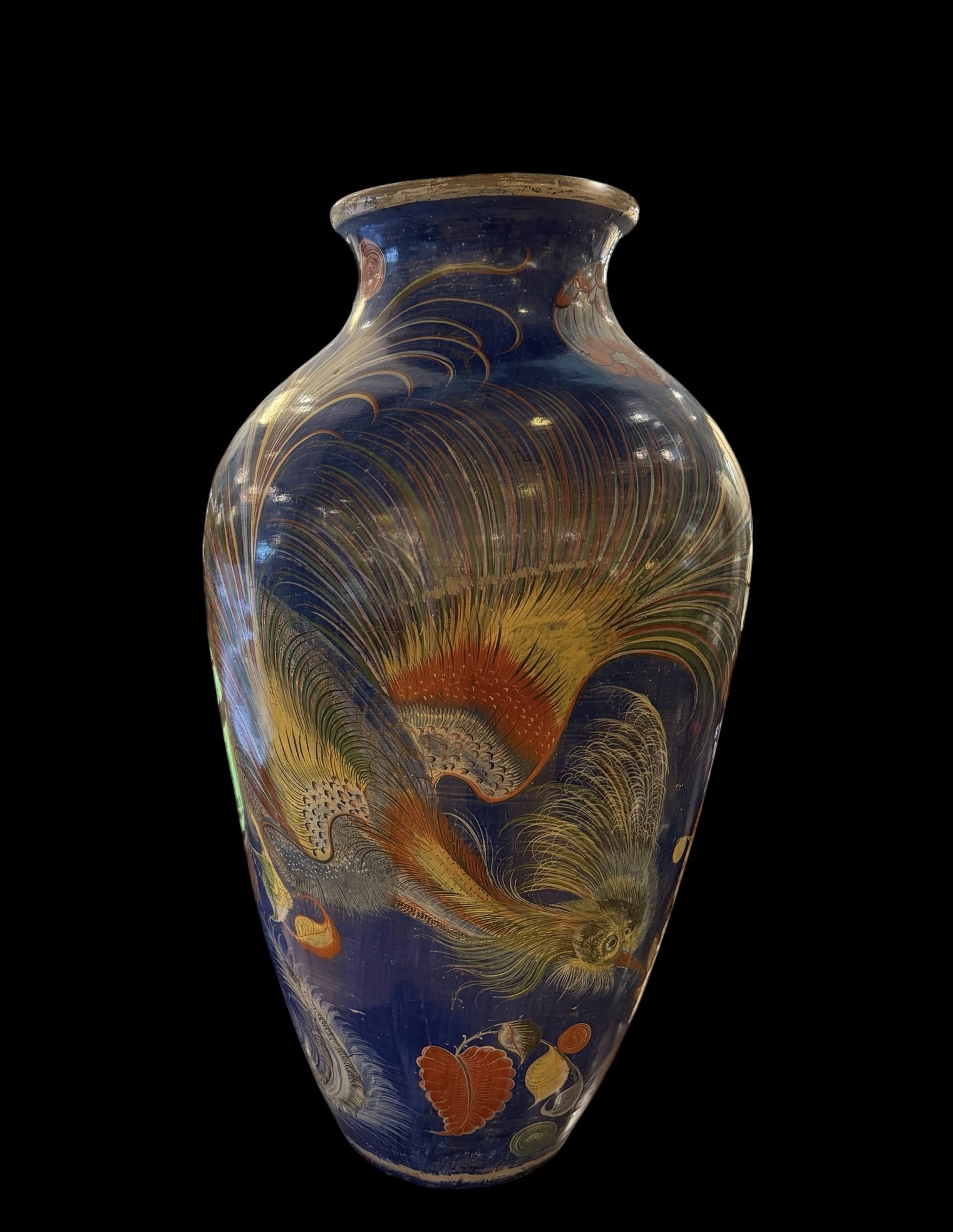 Blue Painted Terracotta Floor Vase
