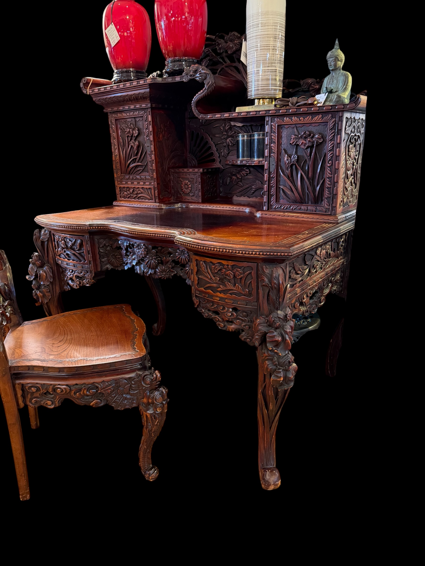Antique Carved Chinese Desk and Chair - Ark Antiques, La Jolla, CA