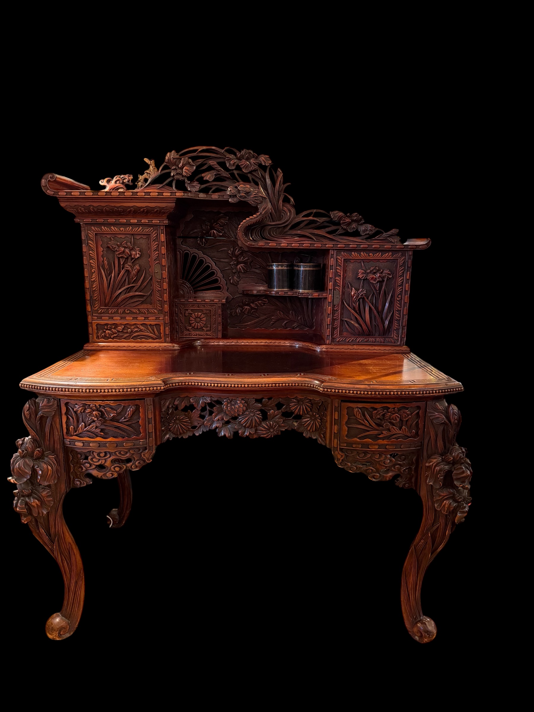 Antique Carved Chinese Desk and Chair