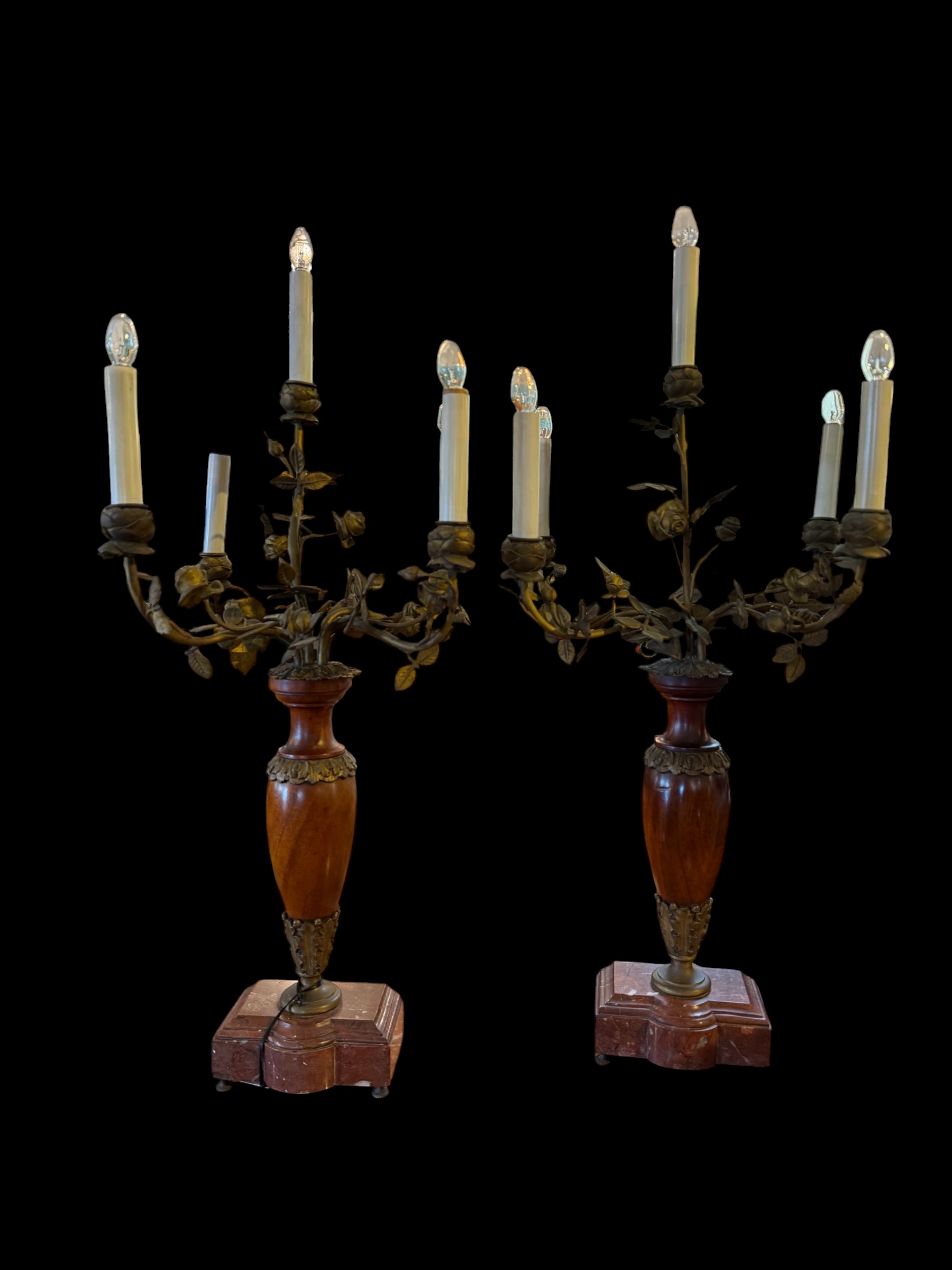 Antique Bronze Flower Electrified Candelabra