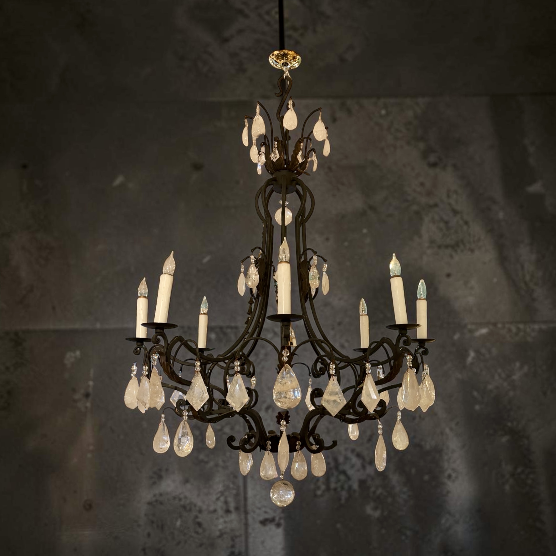 Antique Rock Crystal and Iron Chandelier
