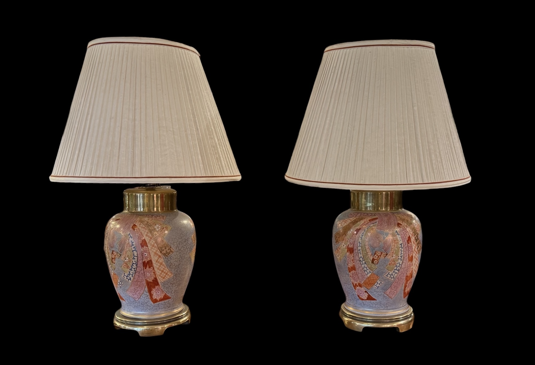 Japanese Porcelain Blue Polychrome Lamps