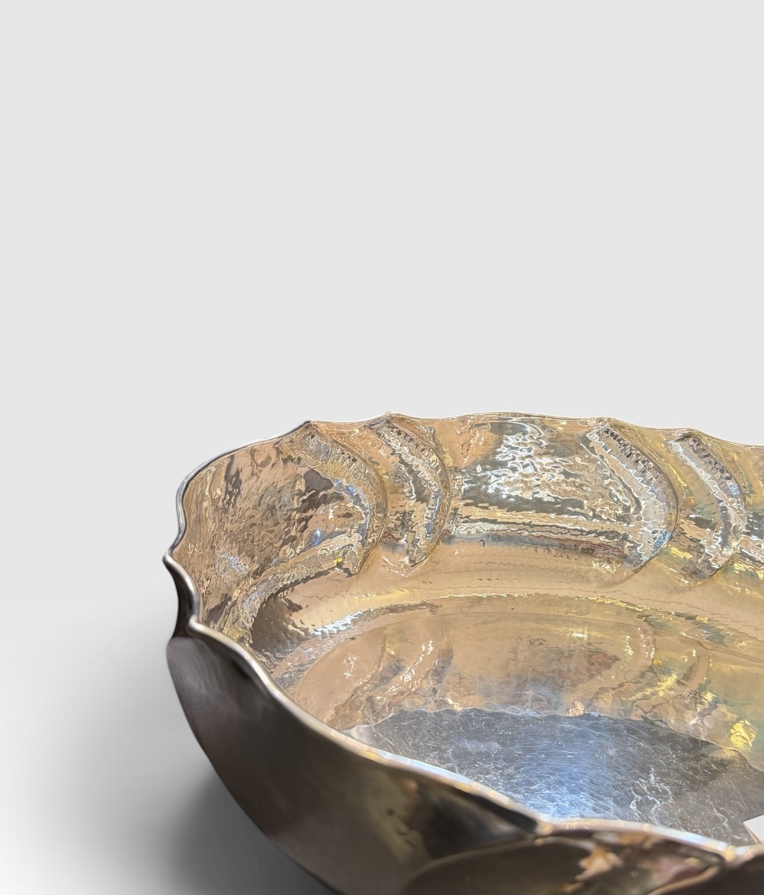 Italian Hammered Sterling Fluted Oval Bowl
