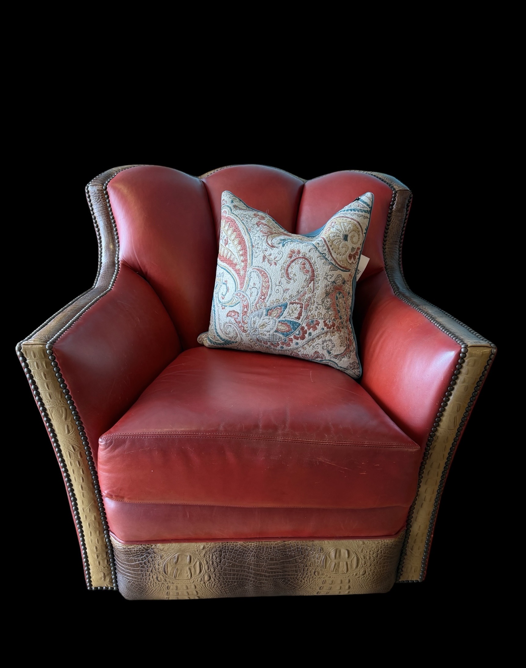 Western Decor Red Leather Swivel Chairs