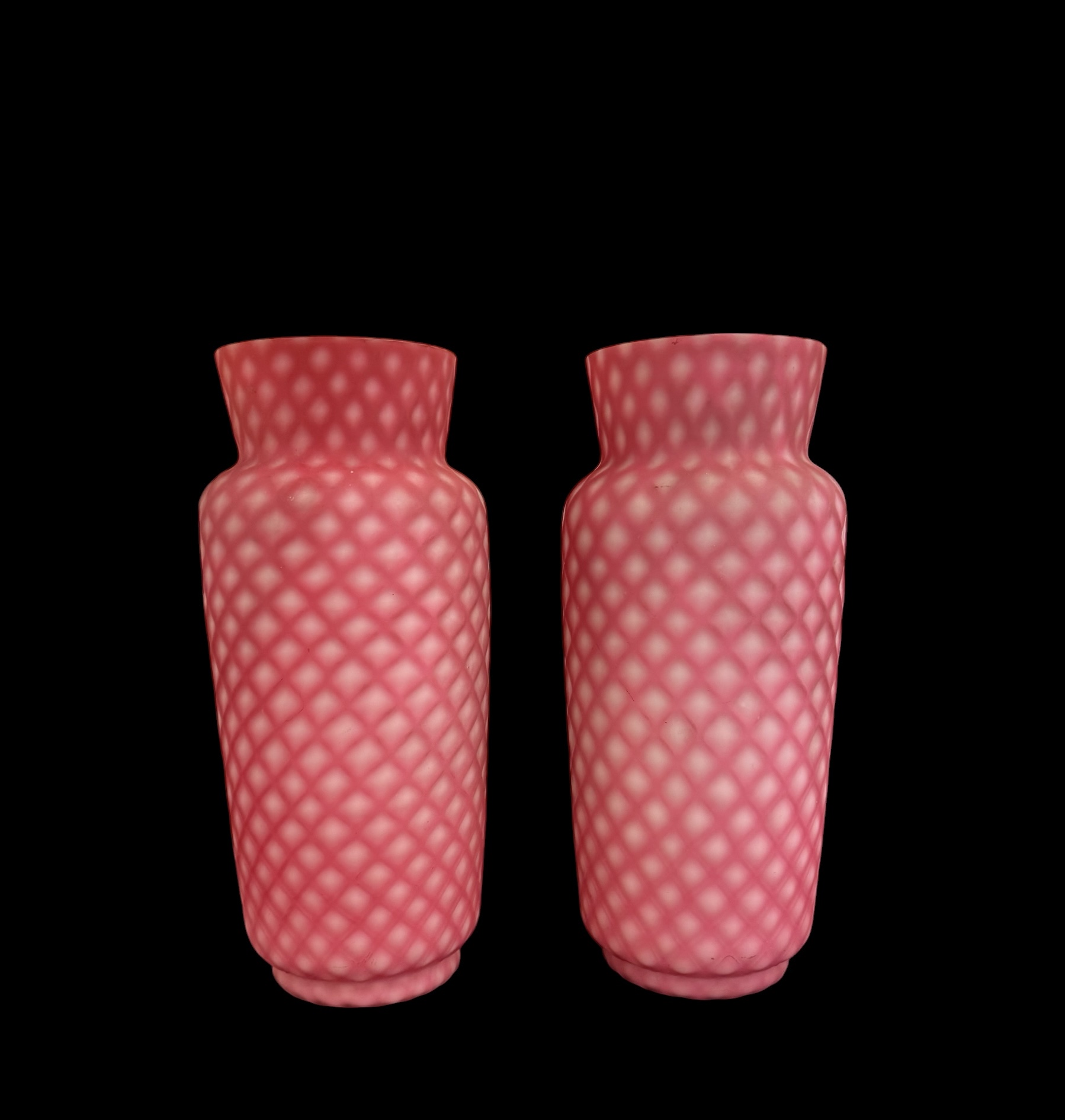 Antique Pink Satin Cut Glassware Vases