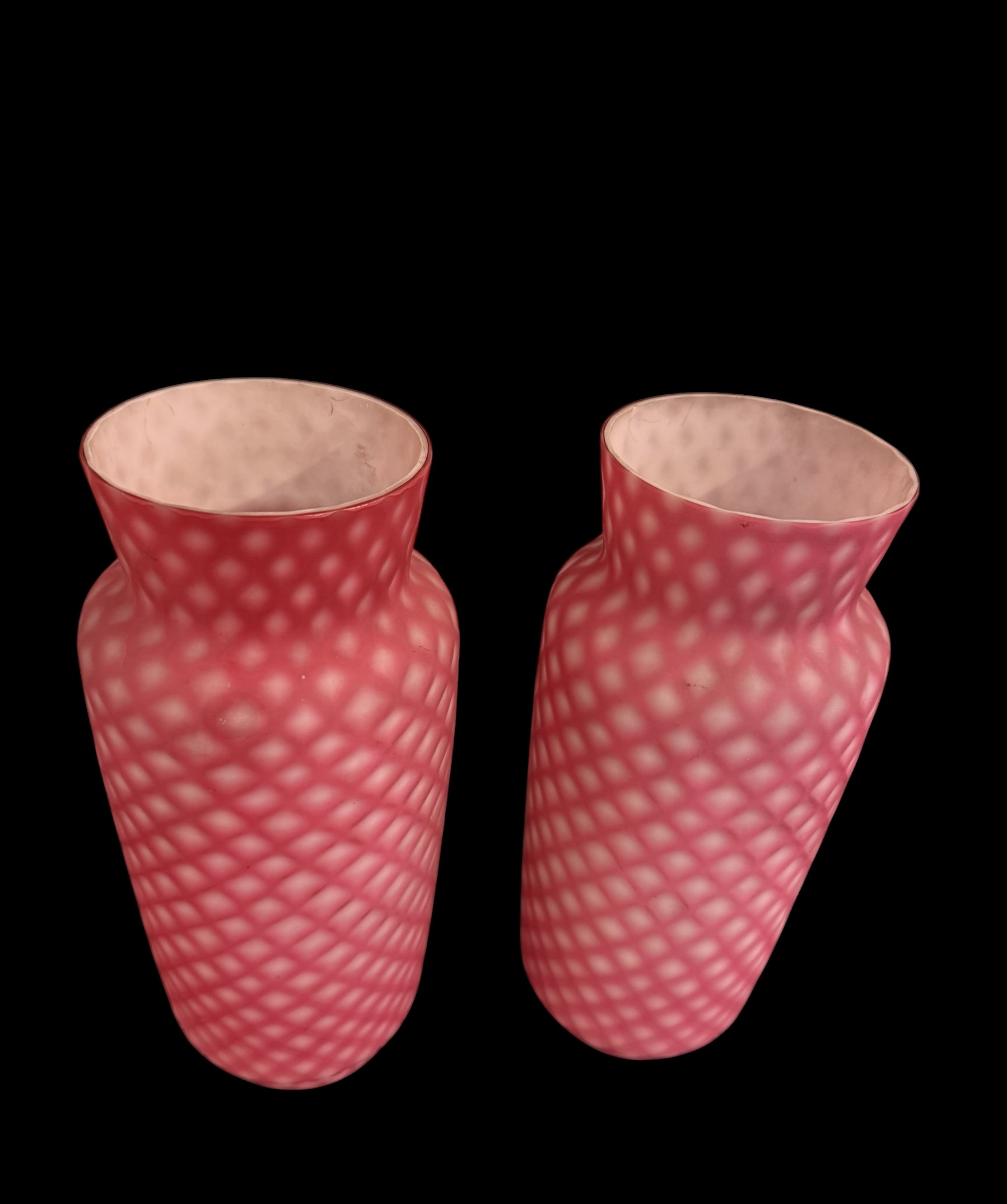Antique Pink Satin Cut Glassware Vases