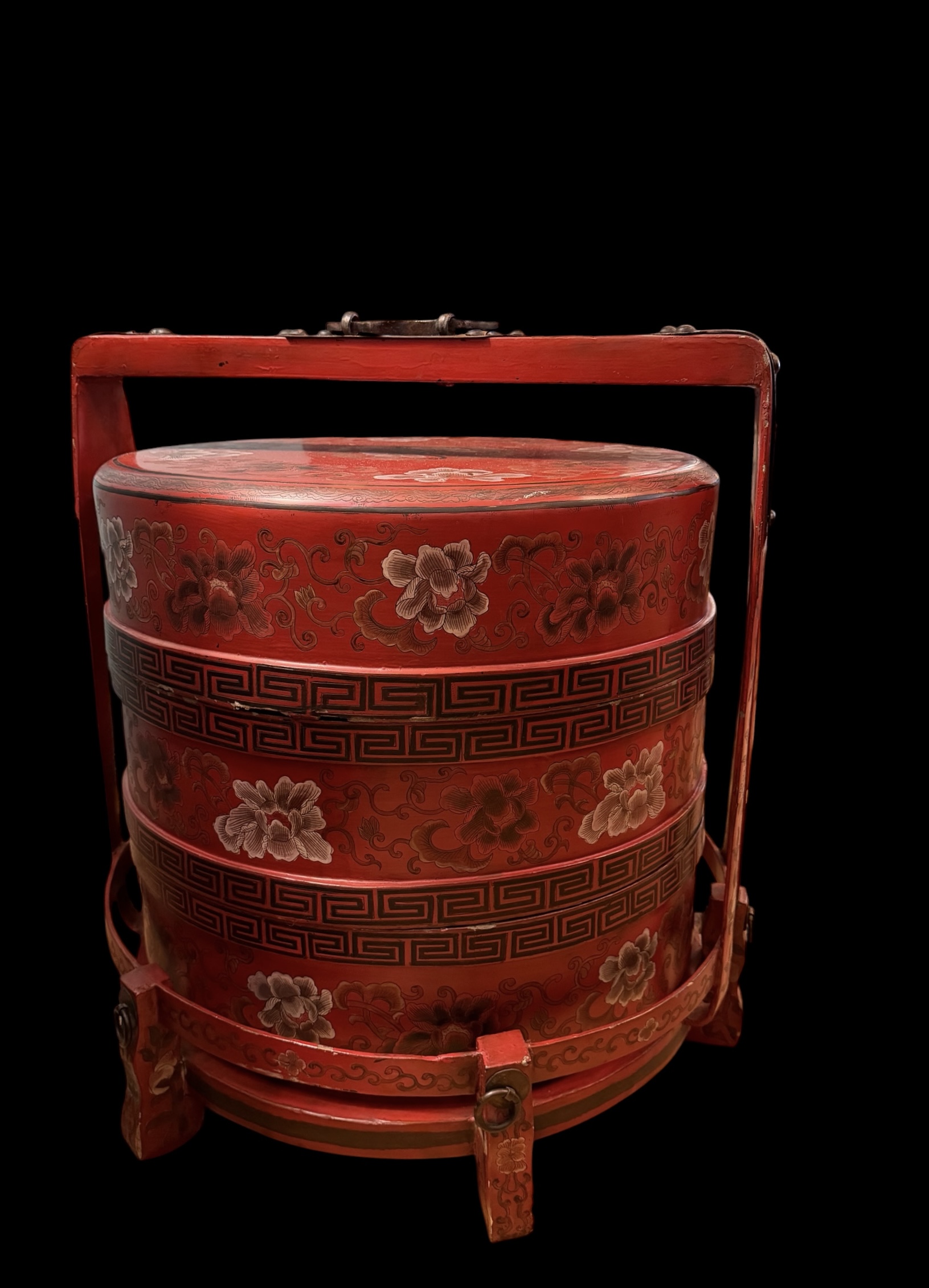 Red Lacquer Antique Chinese Wedding Basket