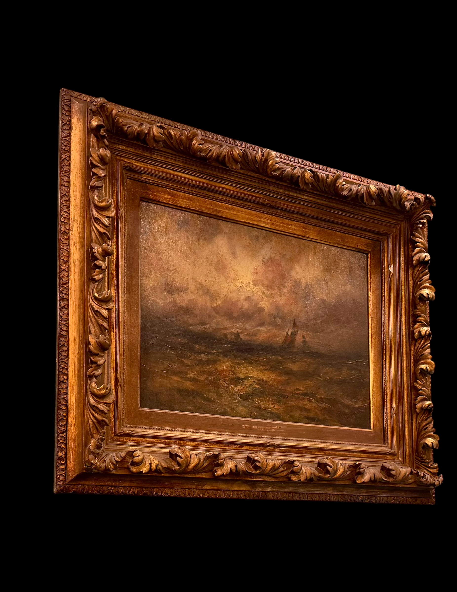 Hopkin Signed Antique Oil Seascape